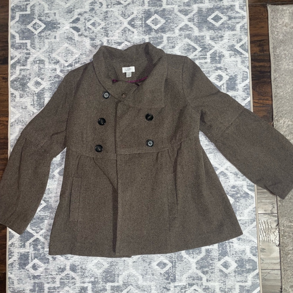 Ann Taylor Loft NEW Brown Peacoat With Buttons Size 12